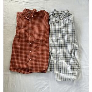 Men's Lands' End 100% Cotton Button Down Shirt Lot, Size L, Orange/White
